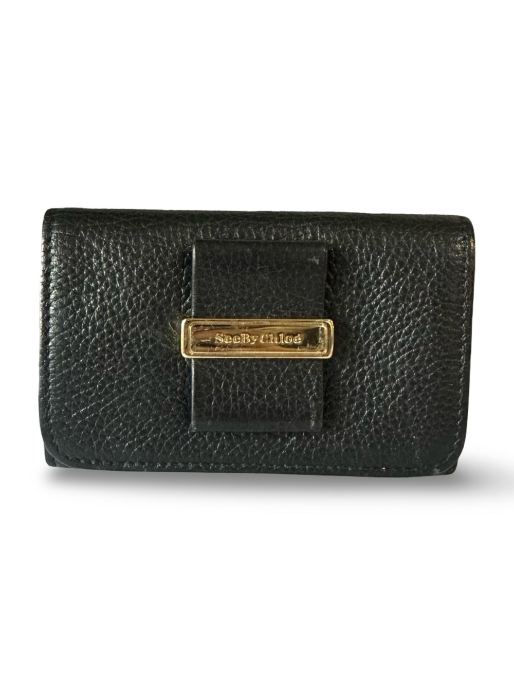 See By Chloe Black Pebbled Leather Card-key Holder with Gold Accent